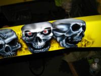 DETAIL- Skulls airbrushed on the 1932 Chevy chassis rails