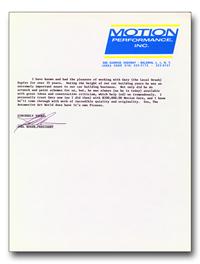 Joel Rosen, President of Motion Performance written TESTIMONY to Gary, The Local Brush on official Motion letterhead