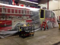 Wantagh Fire Dept. Engine 1 Protected in Plastic so there is no contamination on the rest of the truck.