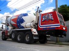 Front loading cement mixer with curved AIRBRUSH patriotic LETTERING