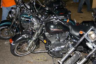 Crashed Harley with the number 10 circled on the tank.