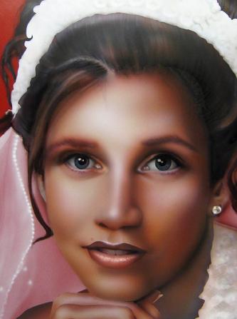 DETAIL-COMPLETED AIRBRUSHED PORTRAIT on the back of a 1957 Chevrolet