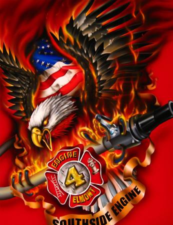 DETAIL of AIRBRUSHED ART on the side of an Elmont Fire truck.