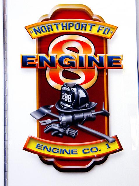 An AIRBRUSHED plaque with original department art in black & white