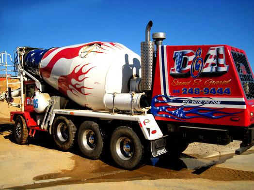 Front loading cement mixer with AIRBRUSH patriotic LETTERING & FLAMES