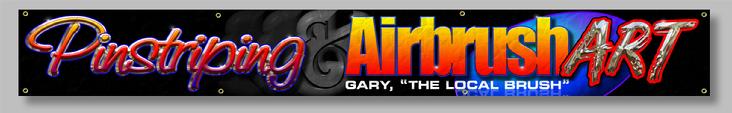 A self promotional banner -- Gary takes to trade shows.  This banner hangs in the work shop.